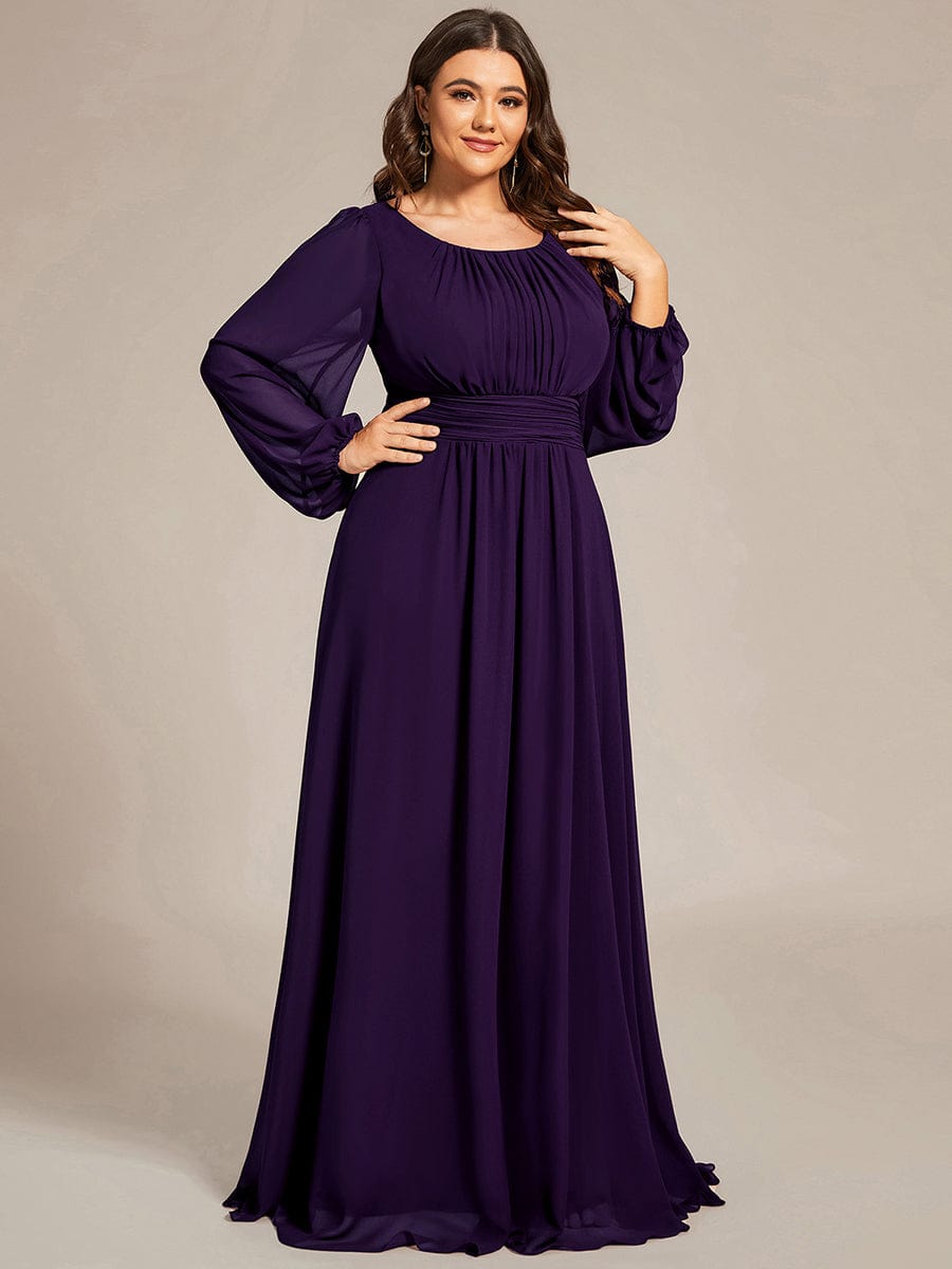 See-Througth Puff Sleeve Chiffon Plus Size Bridesmaid Dress #color_Dark Purple See-Througth Puff Sleeve Chiffon Plus Size Bridesmaid Dress #color_Dark Purple
