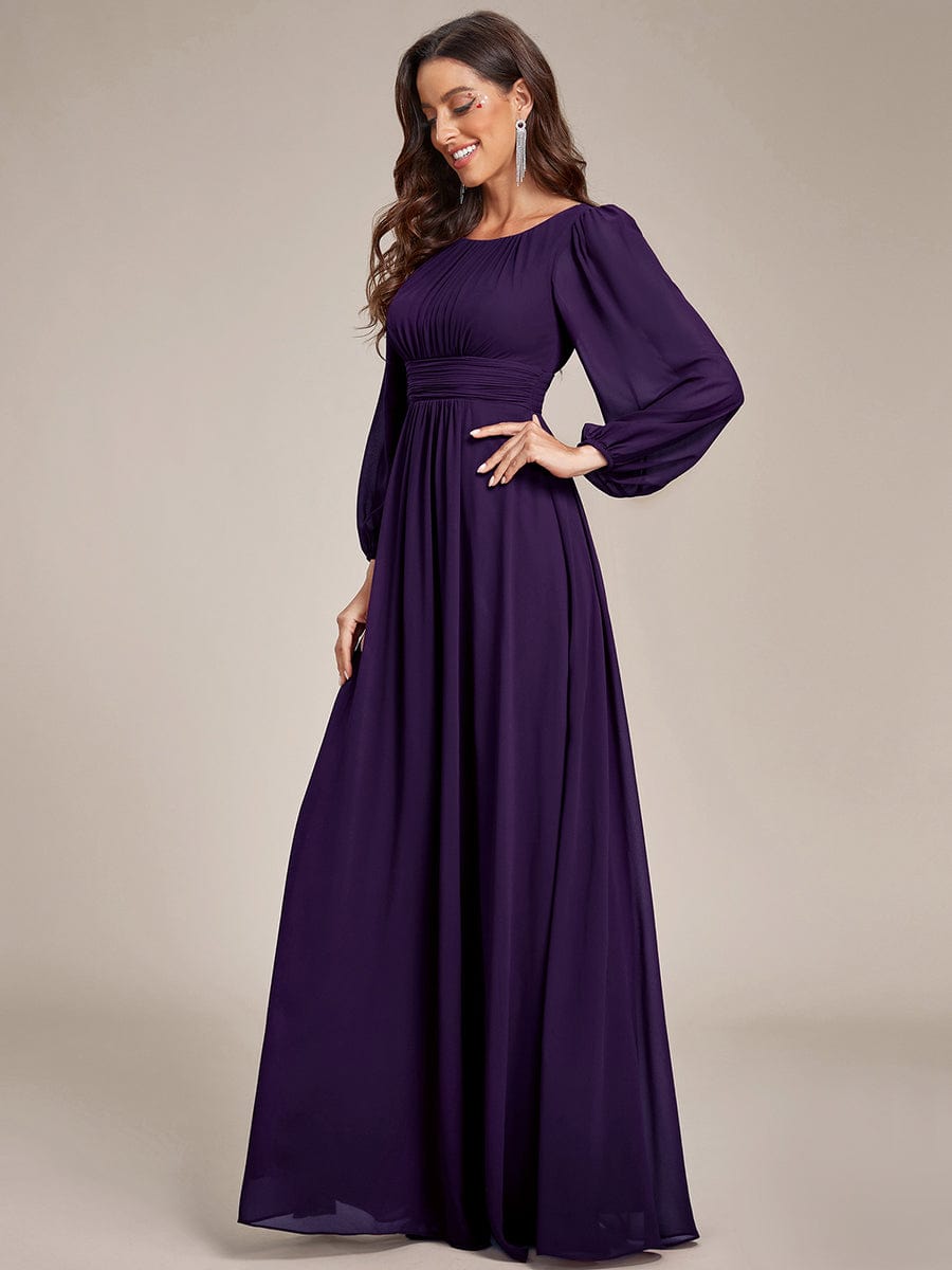 Chiffon High Empire Waist Puff Sleeve Bridesmaid Dress #color_Dark Purple Chiffon High Empire Waist Puff Sleeve Bridesmaid Dress #color_Dark Purple