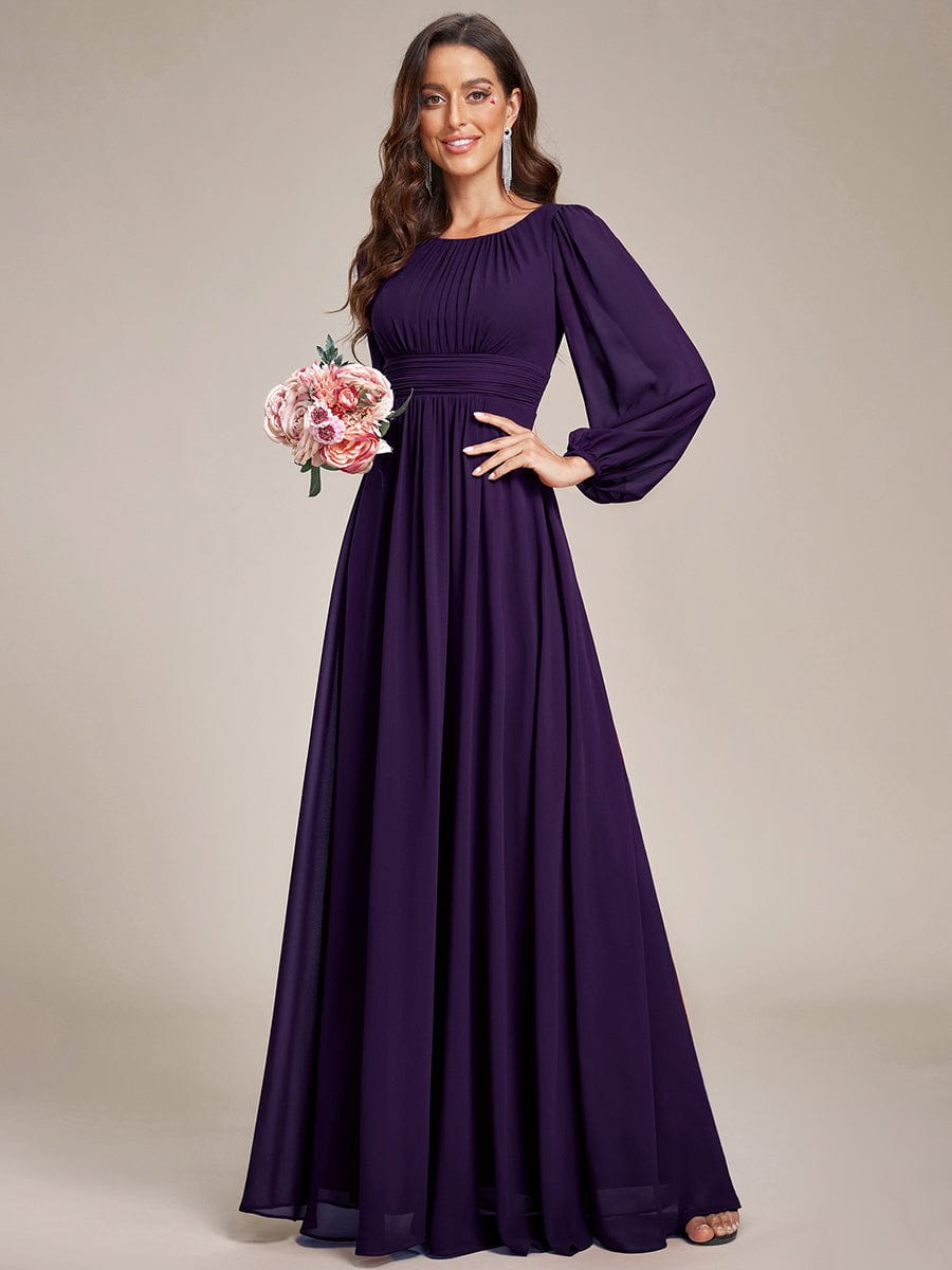 Chiffon High Empire Waist Puff Sleeve Bridesmaid Dress #color_Dark Purple Chiffon High Empire Waist Puff Sleeve Bridesmaid Dress #color_Dark Purple