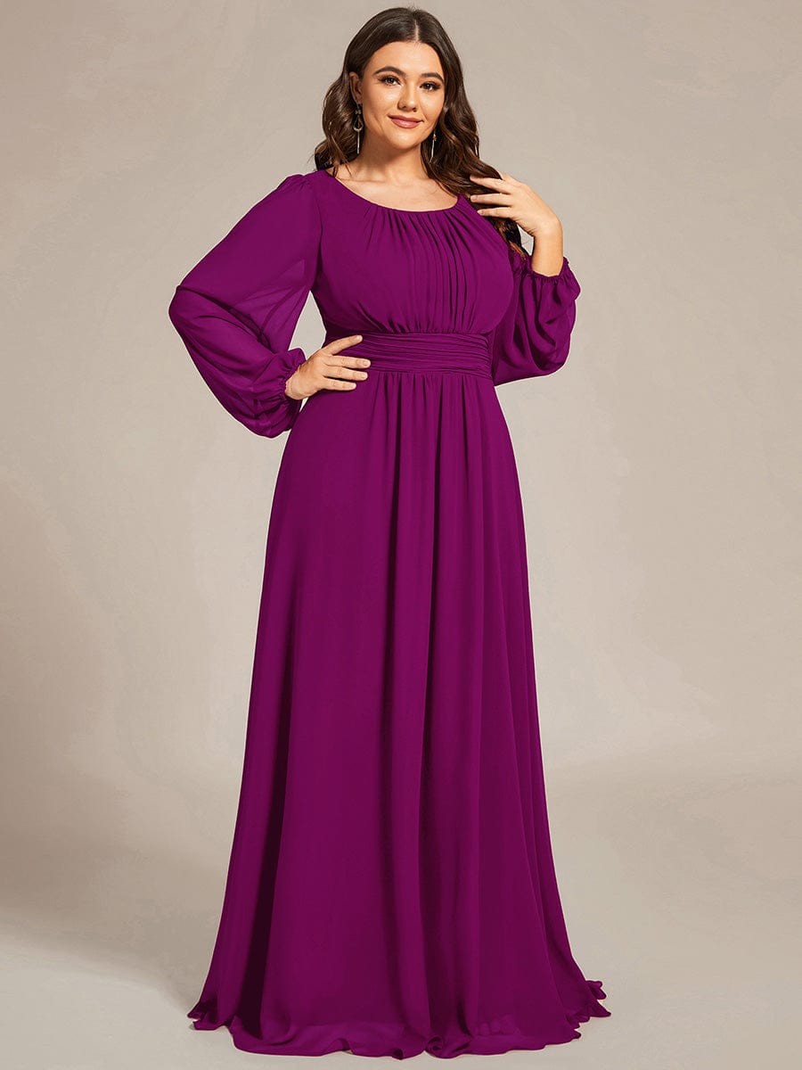 Chiffon High Empire Waist Puff Sleeve Bridesmaid Dress #color_Fuchsia Chiffon High Empire Waist Puff Sleeve Bridesmaid Dress #color_Fuchsia