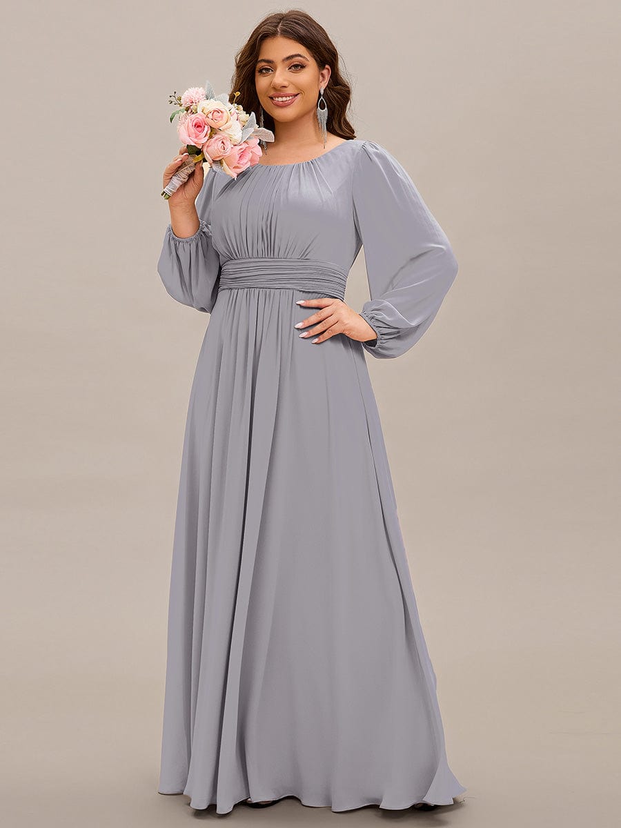 See-Througth Puff Sleeve Chiffon Plus Size Bridesmaid Dress #color_Grey See-Througth Puff Sleeve Chiffon Plus Size Bridesmaid Dress #color_Grey