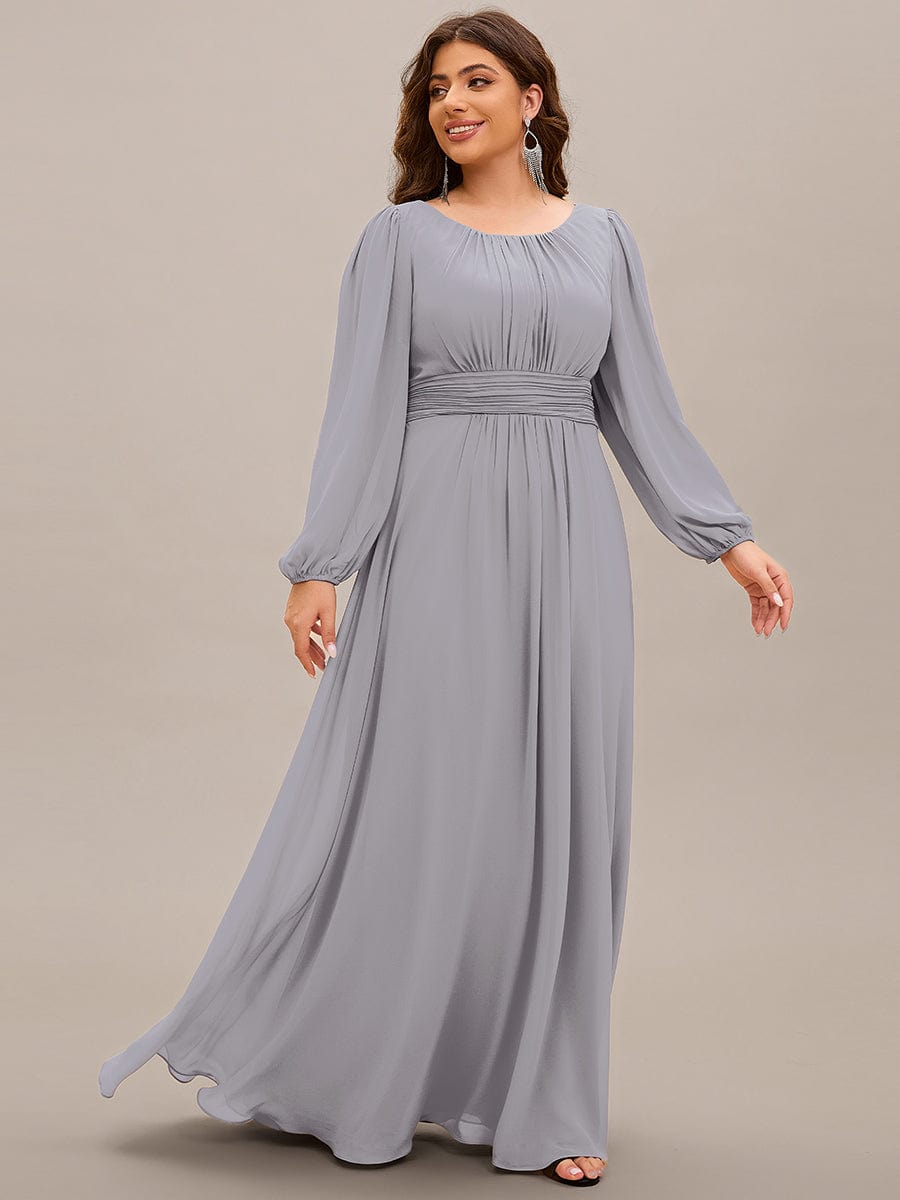 See-Througth Puff Sleeve Chiffon Plus Size Bridesmaid Dress #color_Grey See-Througth Puff Sleeve Chiffon Plus Size Bridesmaid Dress #color_Grey