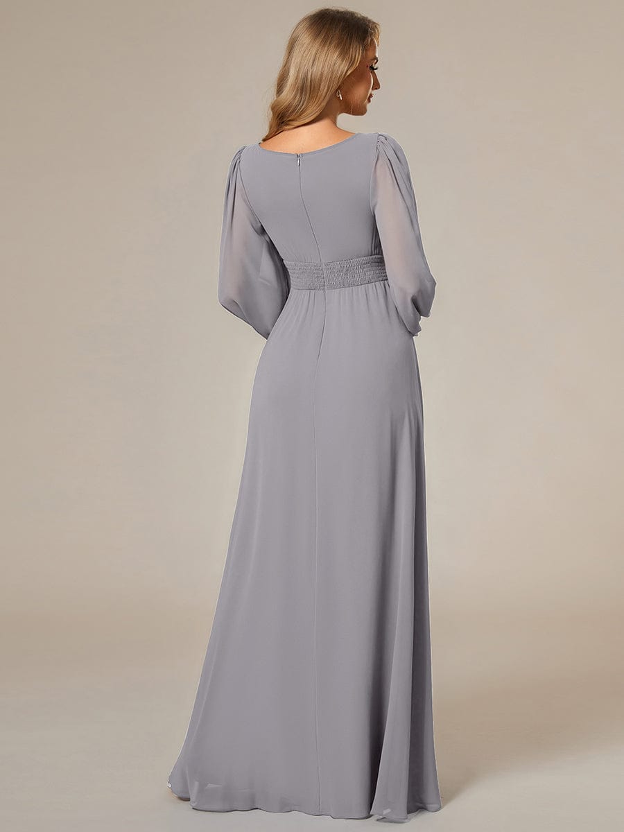 Chiffon High Empire Waist Puff Sleeve Bridesmaid Dress #color_Grey Chiffon High Empire Waist Puff Sleeve Bridesmaid Dress #color_Grey