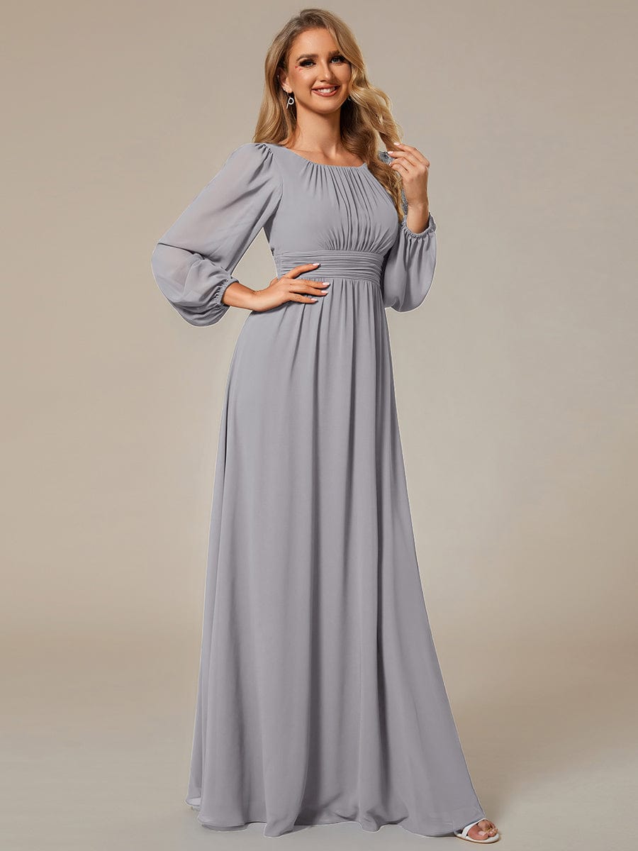 Chiffon High Empire Waist Puff Sleeve Bridesmaid Dress #color_Grey Chiffon High Empire Waist Puff Sleeve Bridesmaid Dress #color_Grey