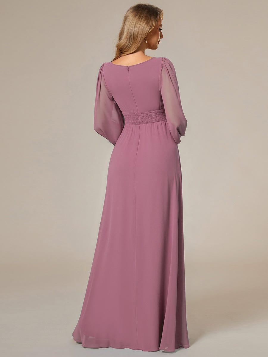 Chiffon High Empire Waist Puff Sleeve Bridesmaid Dress #color_Purple Orchid Chiffon High Empire Waist Puff Sleeve Bridesmaid Dress #color_Purple Orchid