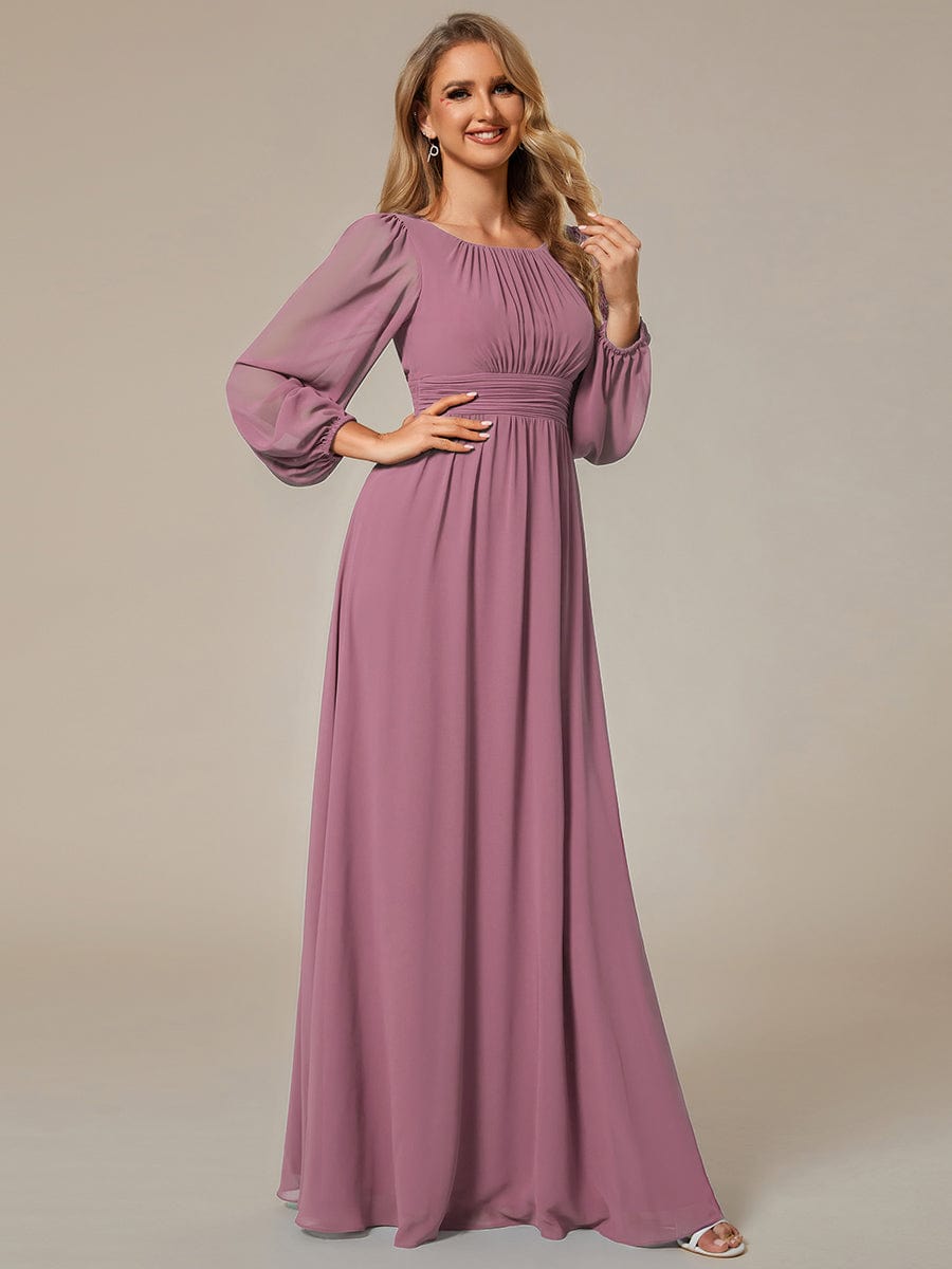 Chiffon High Empire Waist Puff Sleeve Bridesmaid Dress #color_Purple Orchid Chiffon High Empire Waist Puff Sleeve Bridesmaid Dress #color_Purple Orchid