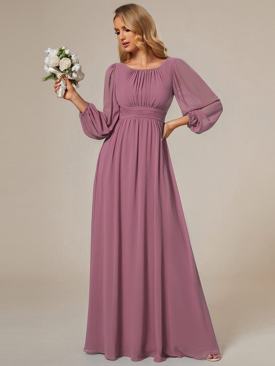 Chiffon High Empire Waist Puff Sleeve Bridesmaid Dress #color_Purple Orchid Chiffon High Empire Waist Puff Sleeve Bridesmaid Dress #color_Purple Orchid