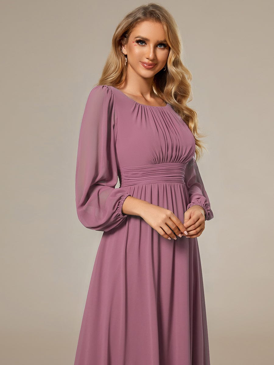 Chiffon High Empire Waist Puff Sleeve Bridesmaid Dress #color_Purple Orchid Chiffon High Empire Waist Puff Sleeve Bridesmaid Dress #color_Purple Orchid