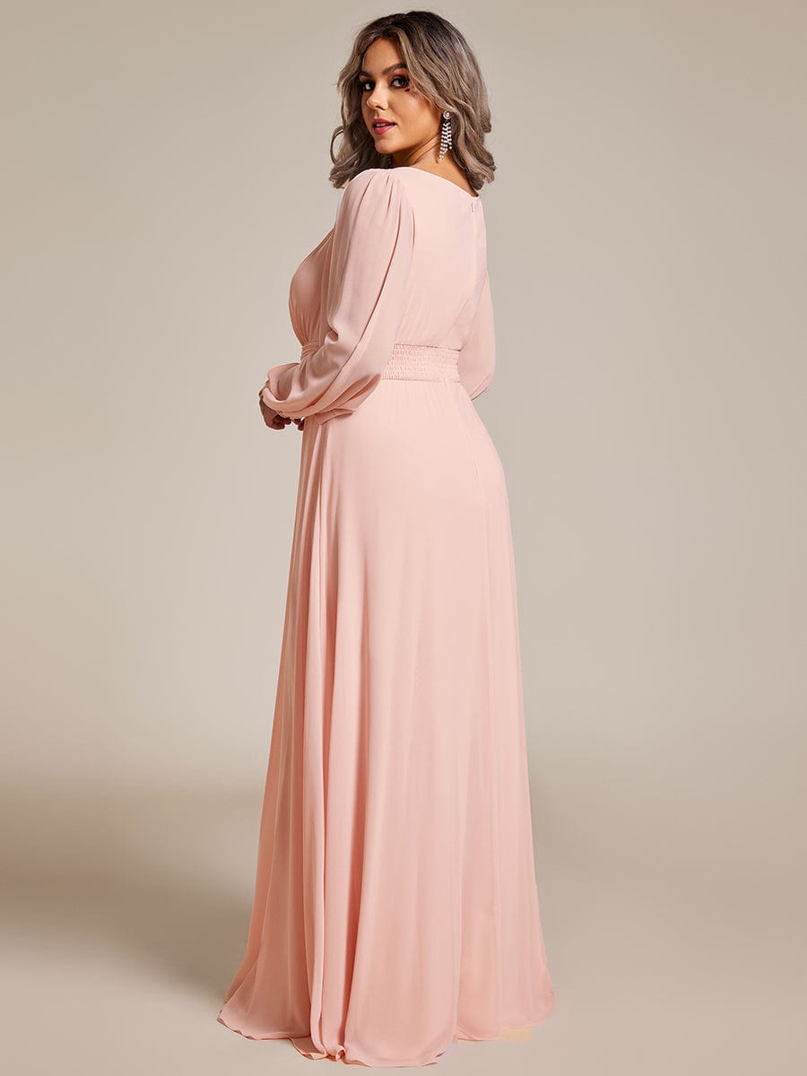 Chiffon High Empire Waist Puff Sleeve Bridesmaid Dress #color_Pink Chiffon High Empire Waist Puff Sleeve Bridesmaid Dress #color_Pink