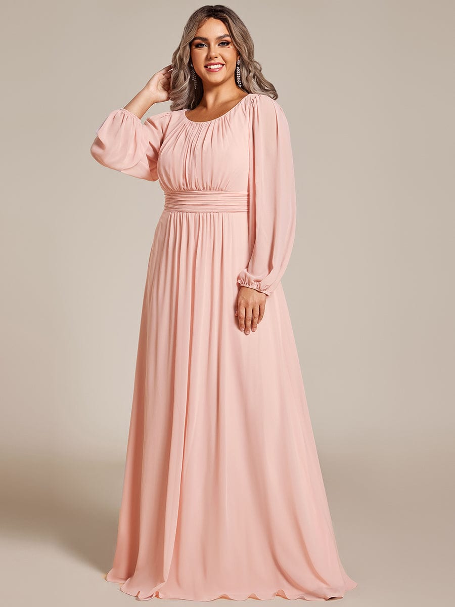 Chiffon High Empire Waist Puff Sleeve Bridesmaid Dress #color_Pink Chiffon High Empire Waist Puff Sleeve Bridesmaid Dress #color_Pink