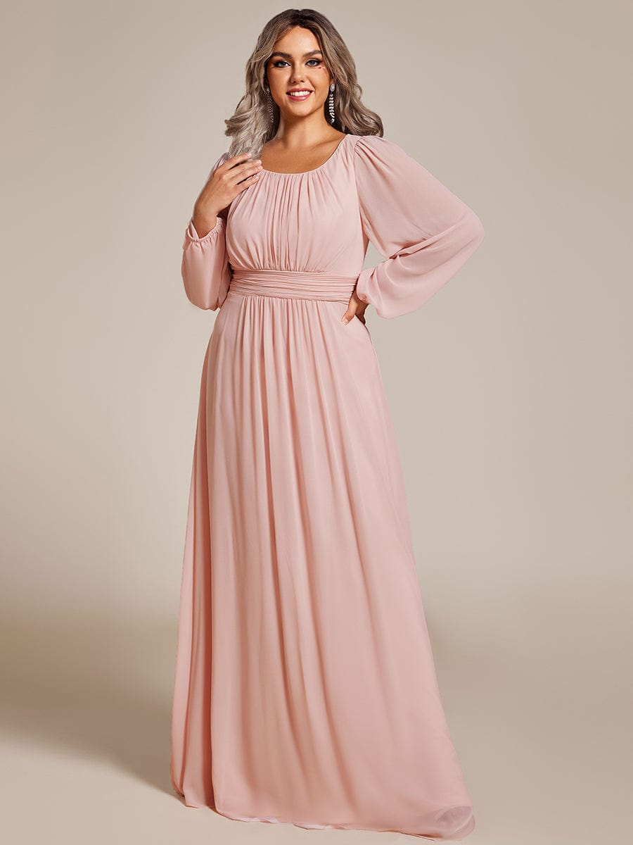 See-Througth Puff Sleeve Chiffon Plus Size Bridesmaid Dress #color_Pink See-Througth Puff Sleeve Chiffon Plus Size Bridesmaid Dress #color_Pink