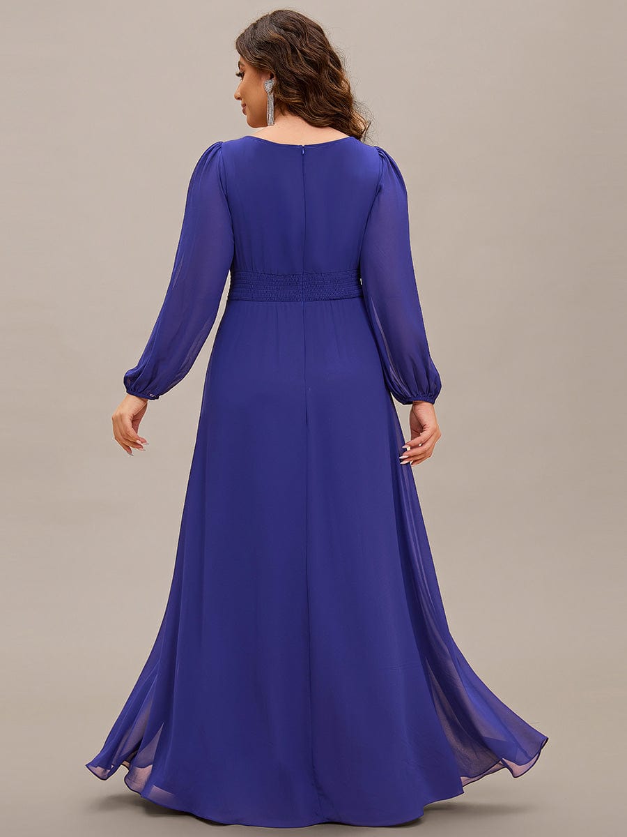 Chiffon High Empire Waist Puff Sleeve Bridesmaid Dress #color_Sapphire Blue Chiffon High Empire Waist Puff Sleeve Bridesmaid Dress #color_Sapphire Blue