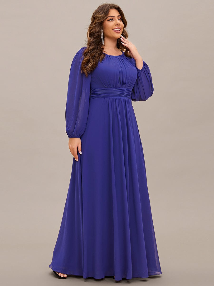 See-Througth Puff Sleeve Chiffon Plus Size Bridesmaid Dress #color_Sapphire Blue See-Througth Puff Sleeve Chiffon Plus Size Bridesmaid Dress #color_Sapphire Blue