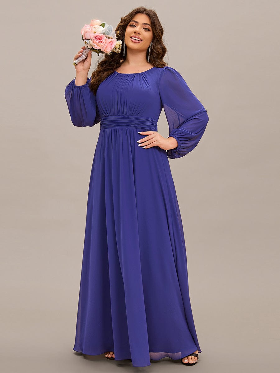 See-Througth Puff Sleeve Chiffon Plus Size Bridesmaid Dress #color_Sapphire Blue See-Througth Puff Sleeve Chiffon Plus Size Bridesmaid Dress #color_Sapphire Blue