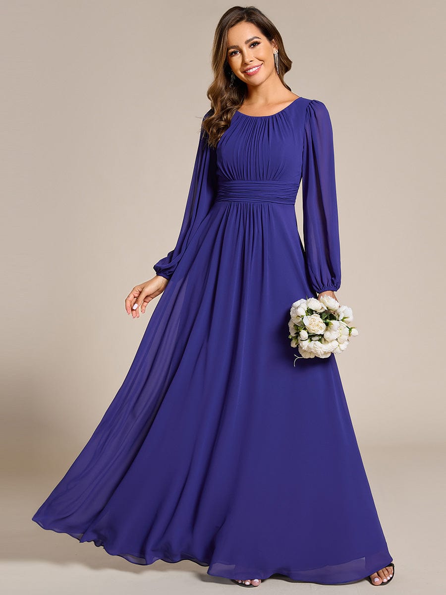 Chiffon High Empire Waist Puff Sleeve Bridesmaid Dress #color_Sapphire Blue Chiffon High Empire Waist Puff Sleeve Bridesmaid Dress #color_Sapphire Blue