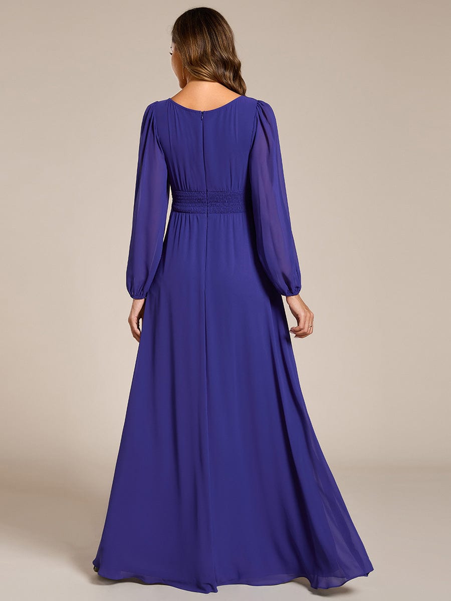 Chiffon High Empire Waist Puff Sleeve Bridesmaid Dress #color_Sapphire Blue Chiffon High Empire Waist Puff Sleeve Bridesmaid Dress #color_Sapphire Blue