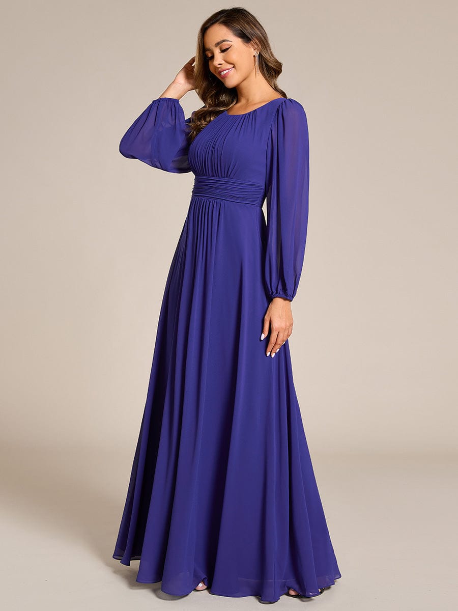 Chiffon High Empire Waist Puff Sleeve Bridesmaid Dress #color_Sapphire Blue Chiffon High Empire Waist Puff Sleeve Bridesmaid Dress #color_Sapphire Blue