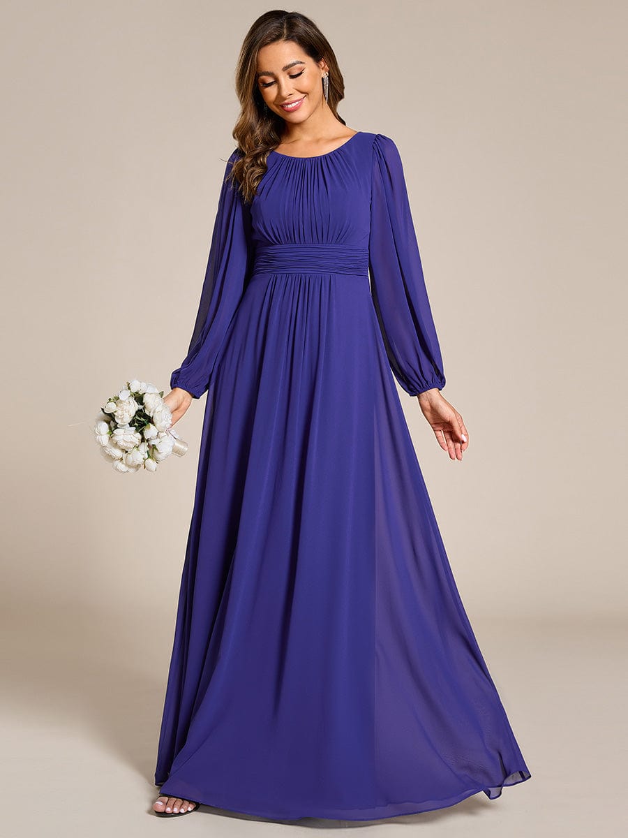 Chiffon High Empire Waist Puff Sleeve Bridesmaid Dress #color_Sapphire Blue Chiffon High Empire Waist Puff Sleeve Bridesmaid Dress #color_Sapphire Blue