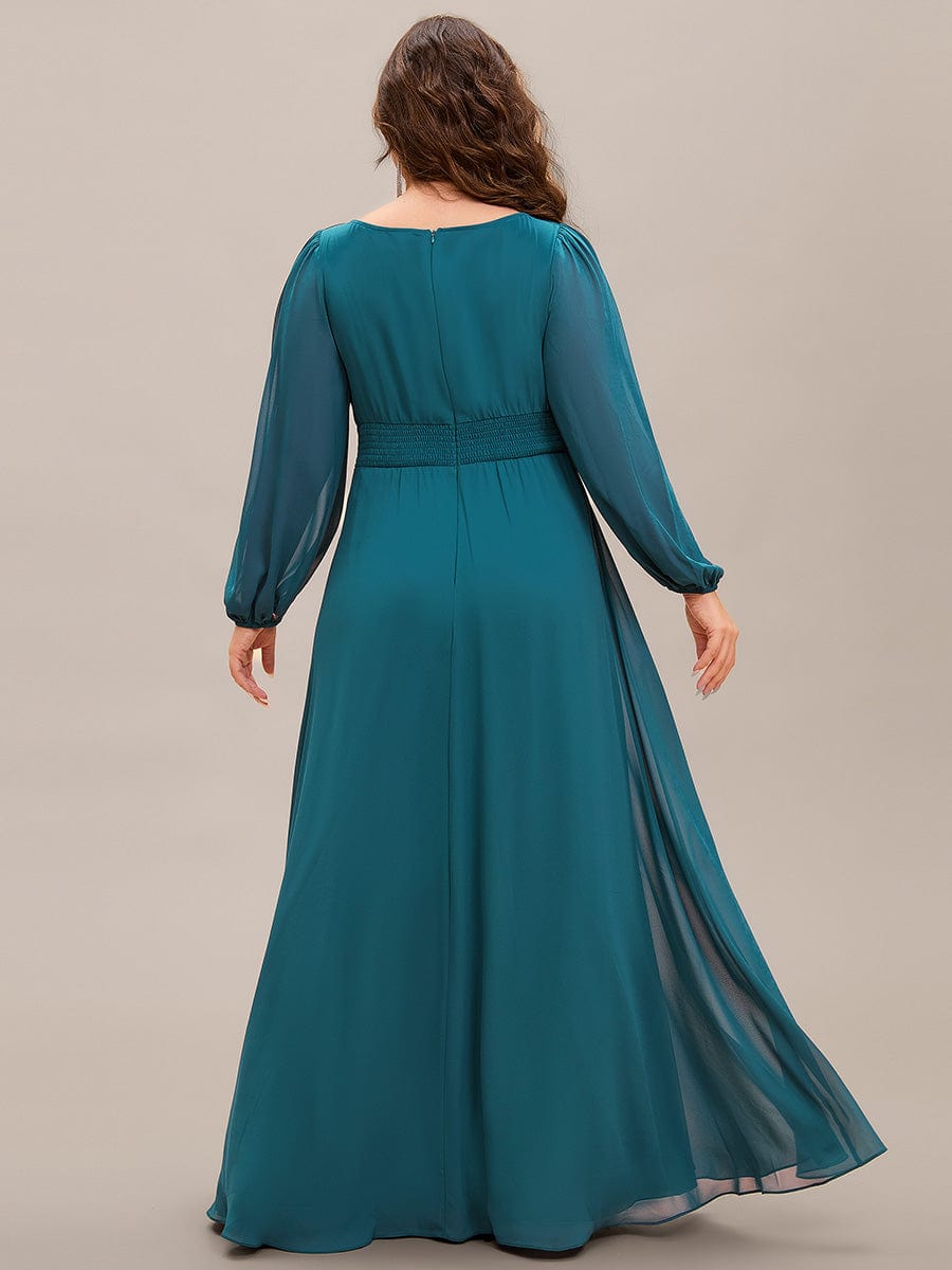 Chiffon High Empire Waist Puff Sleeve Bridesmaid Dress #color_Teal Chiffon High Empire Waist Puff Sleeve Bridesmaid Dress #color_Teal