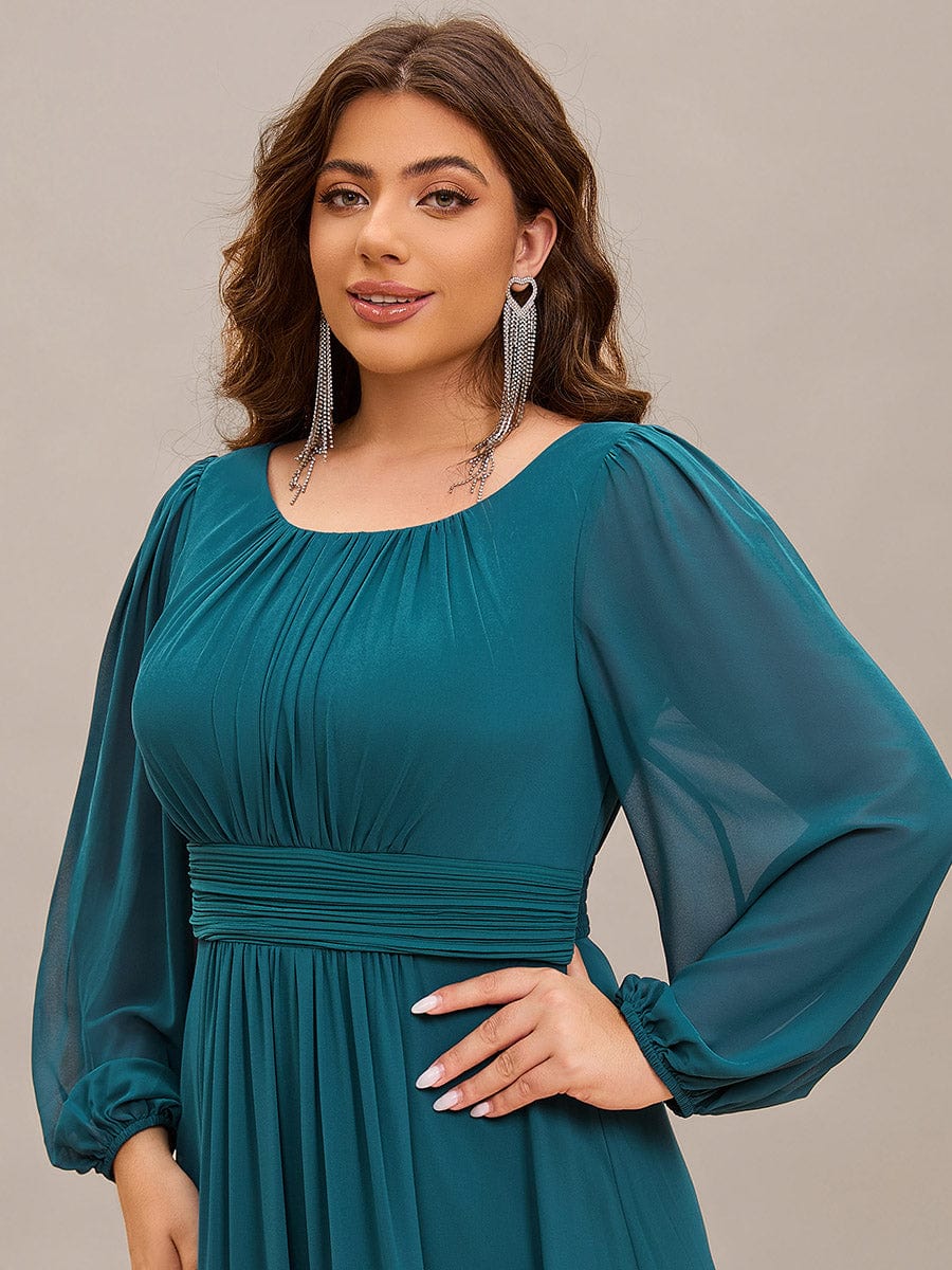 Chiffon High Empire Waist Puff Sleeve Bridesmaid Dress #color_Teal Chiffon High Empire Waist Puff Sleeve Bridesmaid Dress #color_Teal