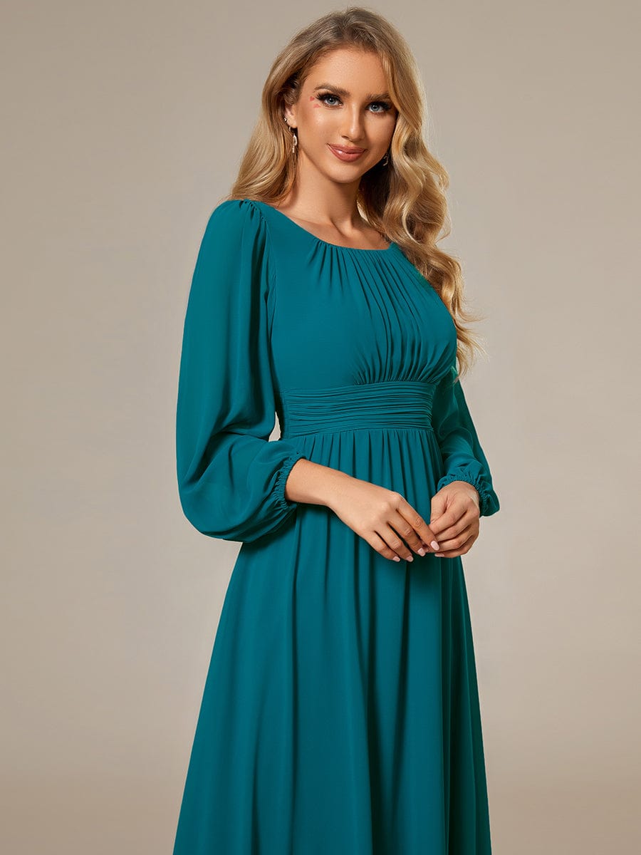 Chiffon High Empire Waist Puff Sleeve Bridesmaid Dress #color_Teal Chiffon High Empire Waist Puff Sleeve Bridesmaid Dress #color_Teal