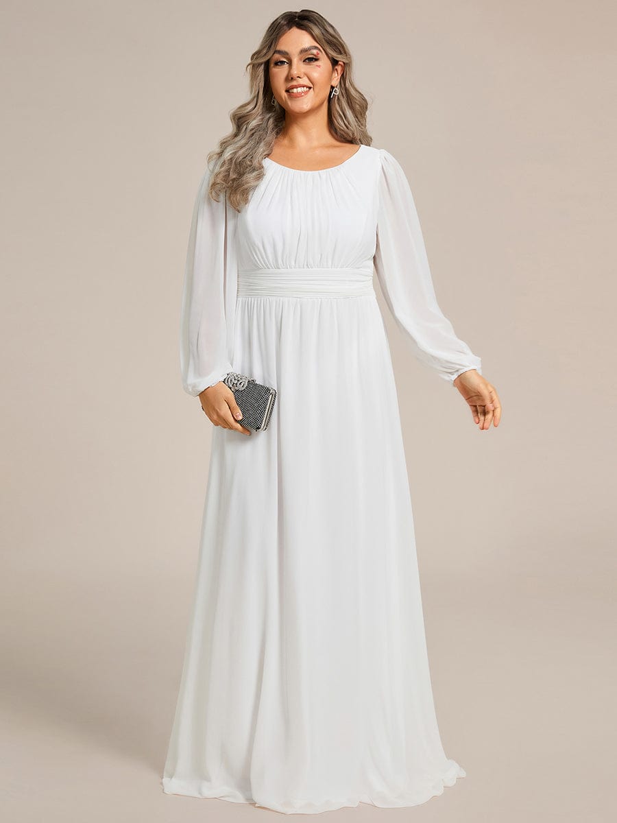 See-Througth Puff Sleeve Chiffon Plus Size Bridesmaid Dress #color_White See-Througth Puff Sleeve Chiffon Plus Size Bridesmaid Dress #color_White