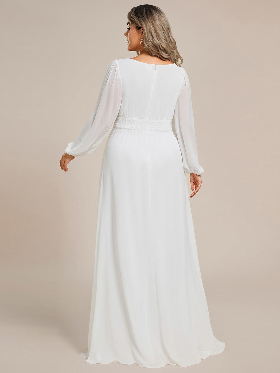 See-Througth Puff Sleeve Chiffon Plus Size Bridesmaid Dress #color_White See-Througth Puff Sleeve Chiffon Plus Size Bridesmaid Dress #color_White