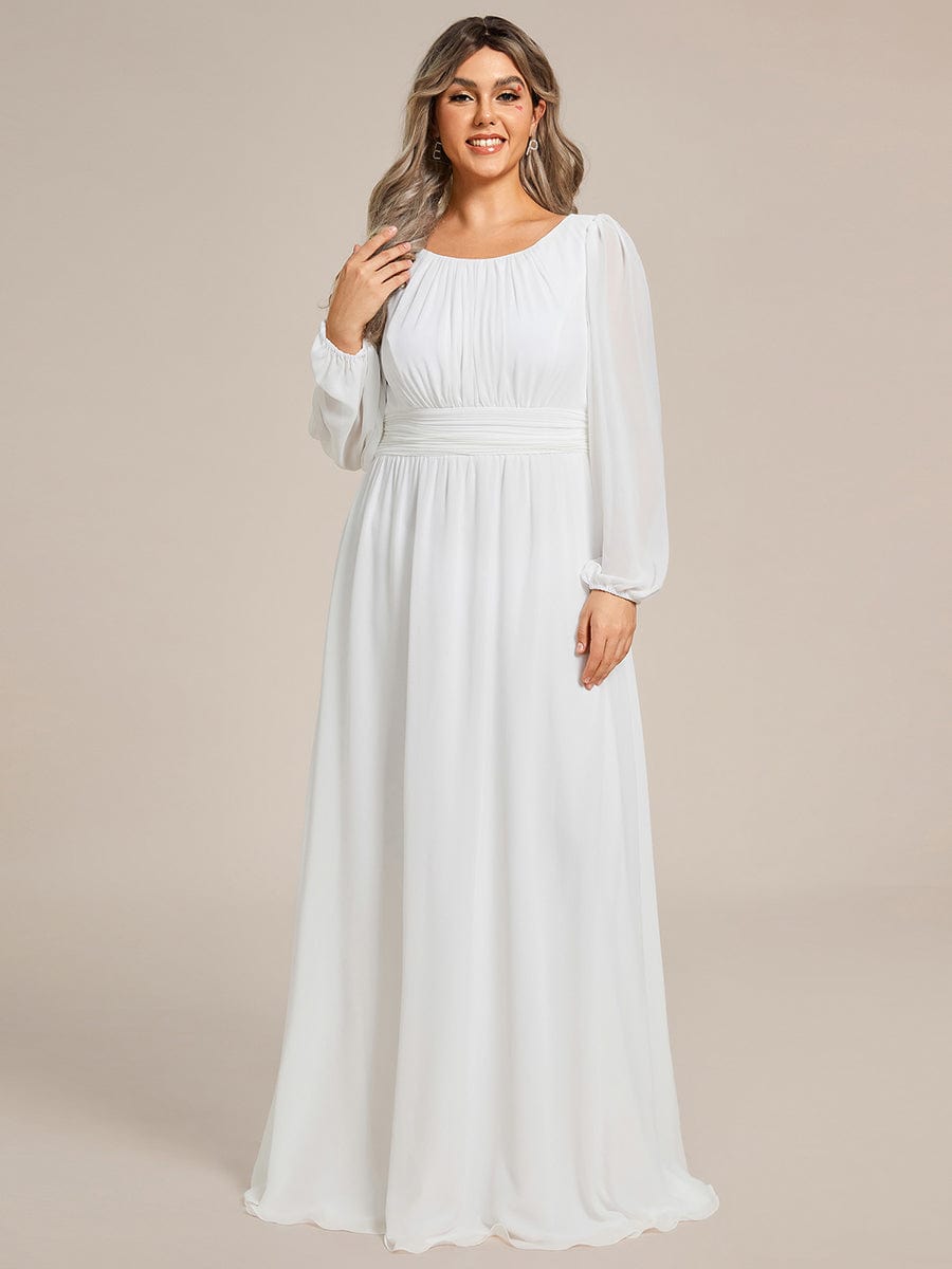 See-Througth Puff Sleeve Chiffon Plus Size Bridesmaid Dress #color_White See-Througth Puff Sleeve Chiffon Plus Size Bridesmaid Dress #color_White