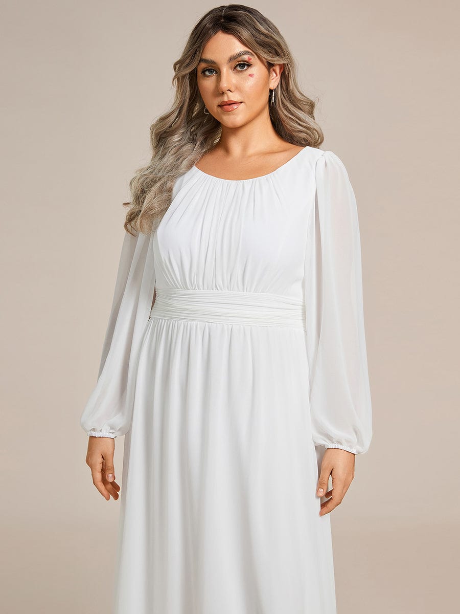 See-Througth Puff Sleeve Chiffon Plus Size Bridesmaid Dress #color_White See-Througth Puff Sleeve Chiffon Plus Size Bridesmaid Dress #color_White