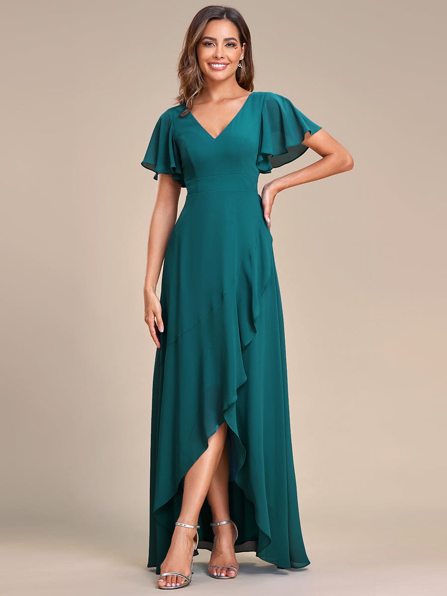 Charming Chiffon Bridesmaid Dress with Lotus Leaf Hemline #color_Teal Charming Chiffon Bridesmaid Dress with Lotus Leaf Hemline #color_Teal