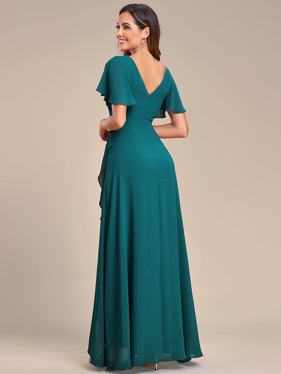Charming Chiffon Bridesmaid Dress with Lotus Leaf Hemline #color_Teal Charming Chiffon Bridesmaid Dress with Lotus Leaf Hemline #color_Teal