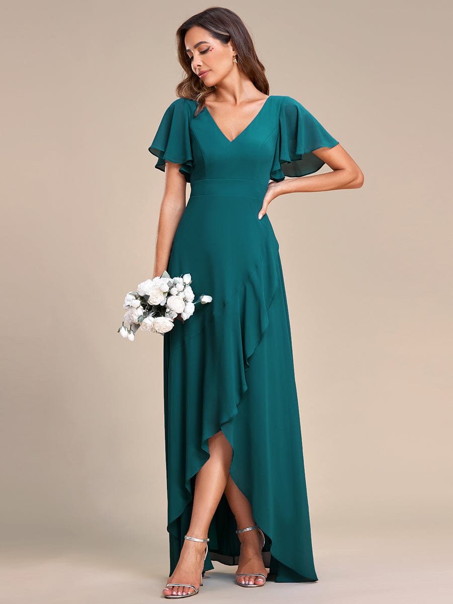 Charming Chiffon Bridesmaid Dress with Lotus Leaf Hemline #color_Teal Charming Chiffon Bridesmaid Dress with Lotus Leaf Hemline #color_Teal