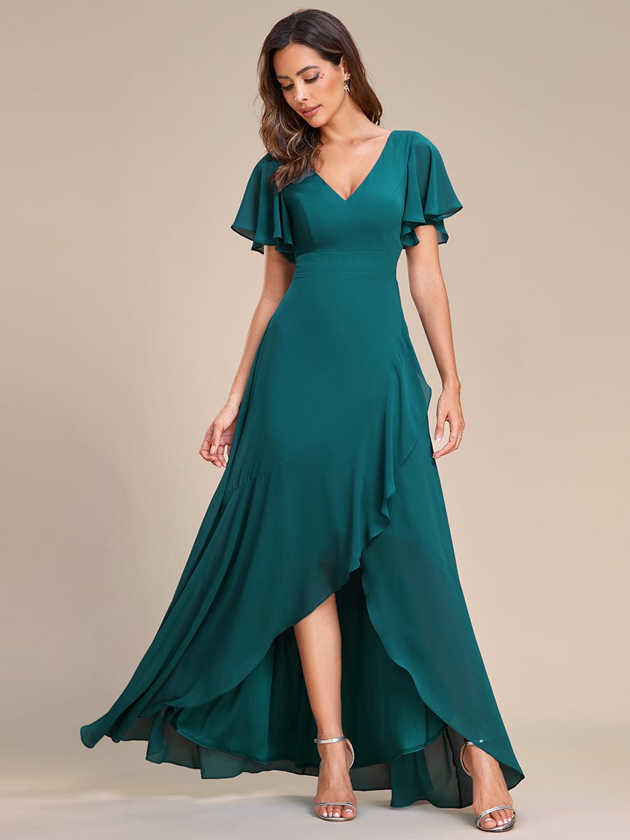 Charming Chiffon Bridesmaid Dress with Lotus Leaf Hemline #color_Teal Charming Chiffon Bridesmaid Dress with Lotus Leaf Hemline #color_Teal