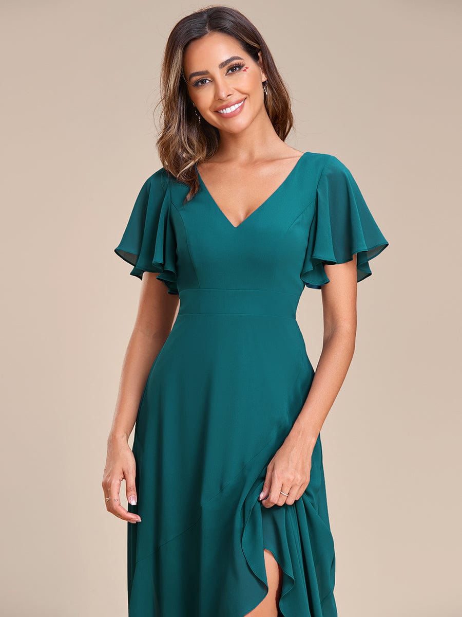 Charming Chiffon Bridesmaid Dress with Lotus Leaf Hemline #color_Teal Charming Chiffon Bridesmaid Dress with Lotus Leaf Hemline #color_Teal