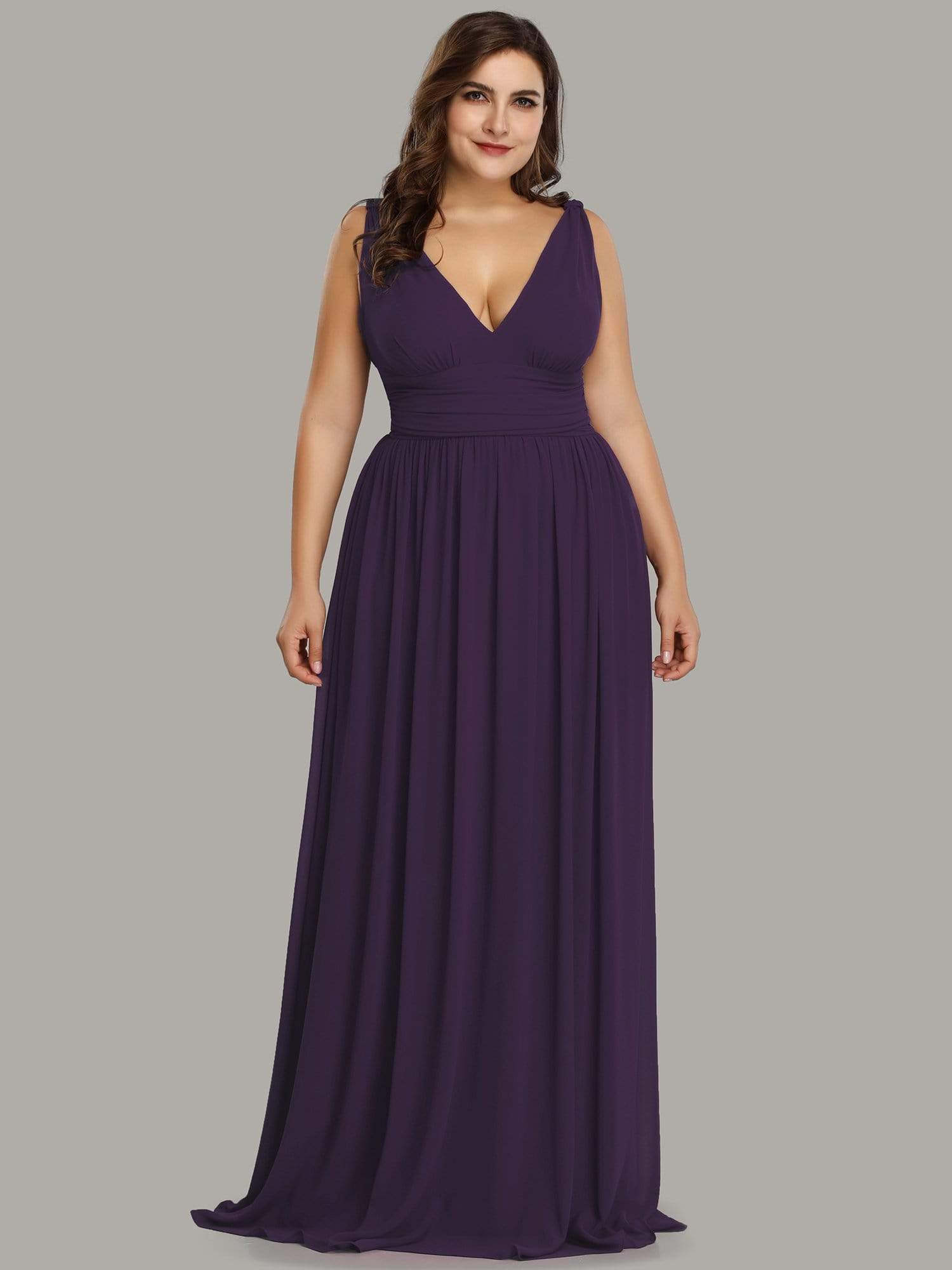 Color=Dark Purple | Plus Size Sleeveless V-Neck Semi-Formal Chiffon Maxi Dress-Dark Purple 1 Color=Dark Purple | Plus Size Sleeveless V-Neck Semi-Formal Chiffon Maxi Dress-Dark Purple 1