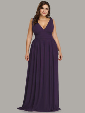 Color=Dark Purple | Plus Size Sleeveless V-Neck Semi-Formal Chiffon Maxi Dress-Dark Purple 1