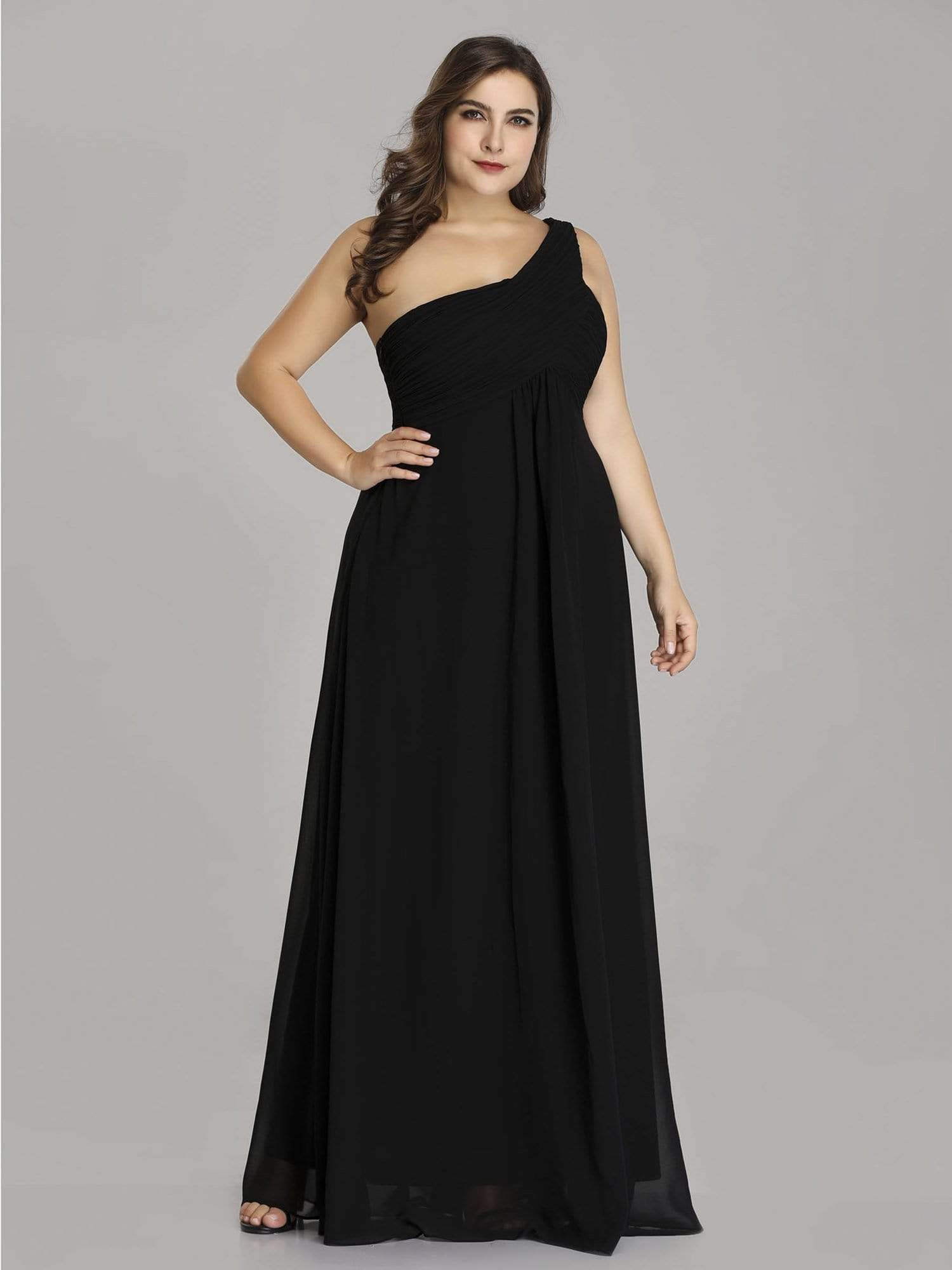 Color=Black | Plus Size One Shoulder Evening Dress-Black 2 Color=Black | Plus Size One Shoulder Evening Dress-Black 2