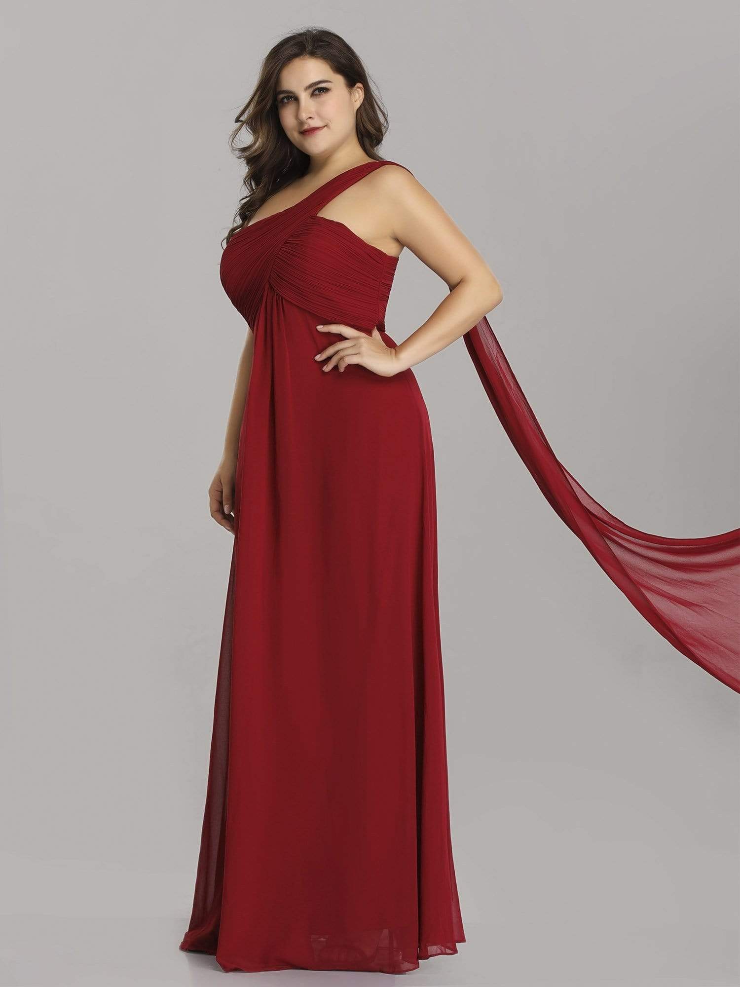 Color=Burgundy | Plus Size One Shoulder Evening Dress-Burgundy 1 Color=Burgundy | Plus Size One Shoulder Evening Dress-Burgundy 1