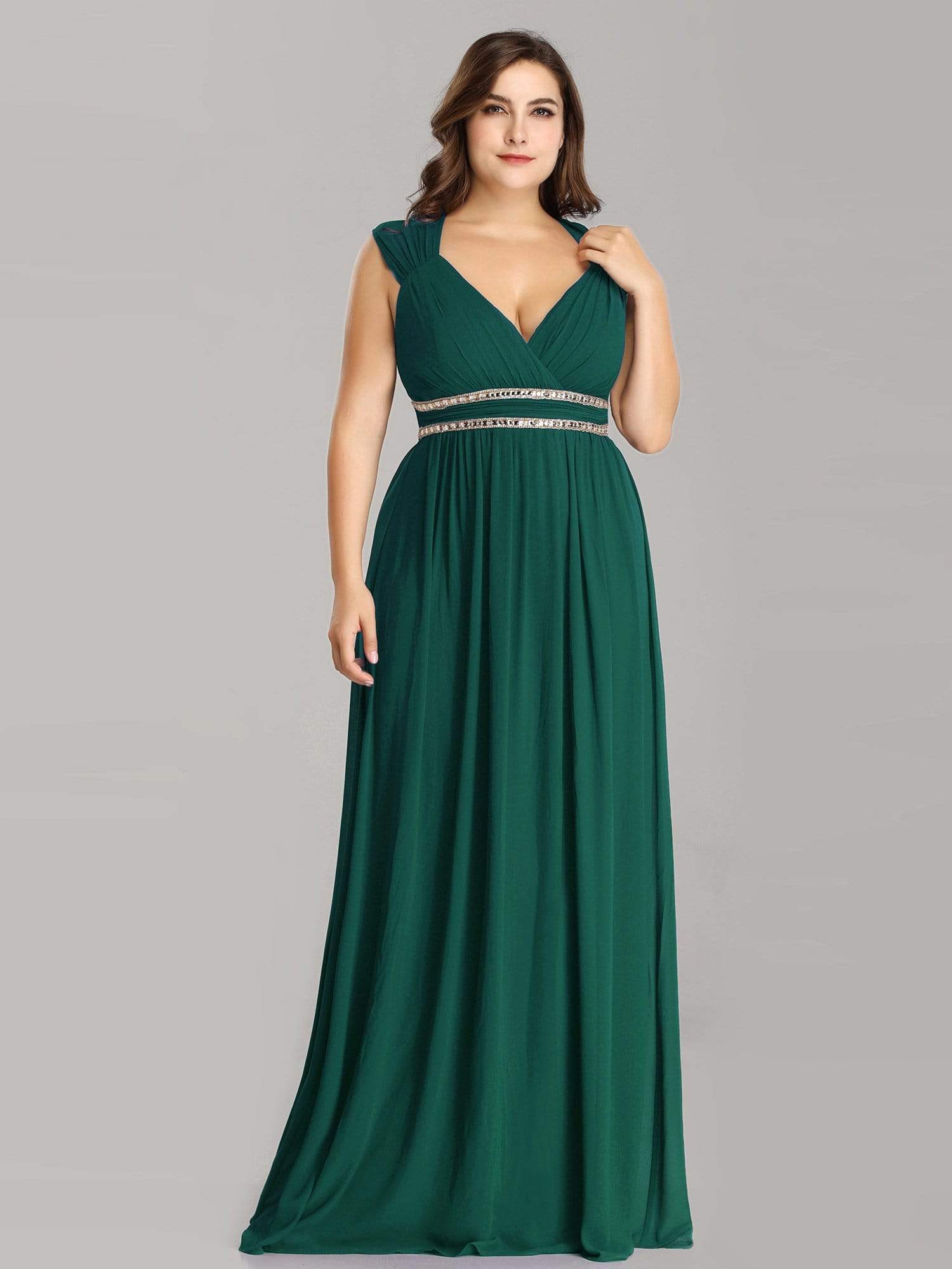 Color=Dark Green | Plus Size Sleeveless Grecian Style Evening Dress-Dark Green 4 Color=Dark Green | Plus Size Sleeveless Grecian Style Evening Dress-Dark Green 4