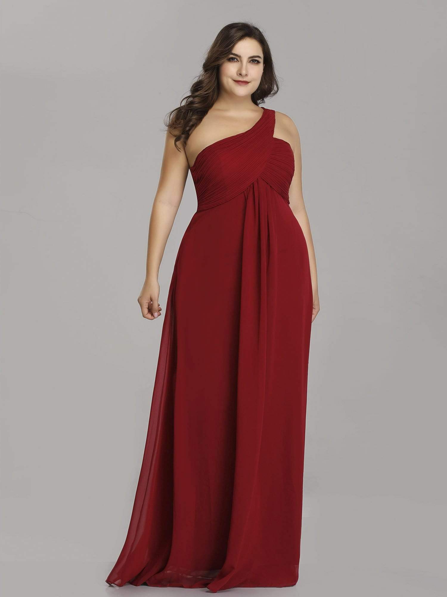 Color=Burgundy | Plus Size One Shoulder Evening Dress-Burgundy 4 Color=Burgundy | Plus Size One Shoulder Evening Dress-Burgundy 4