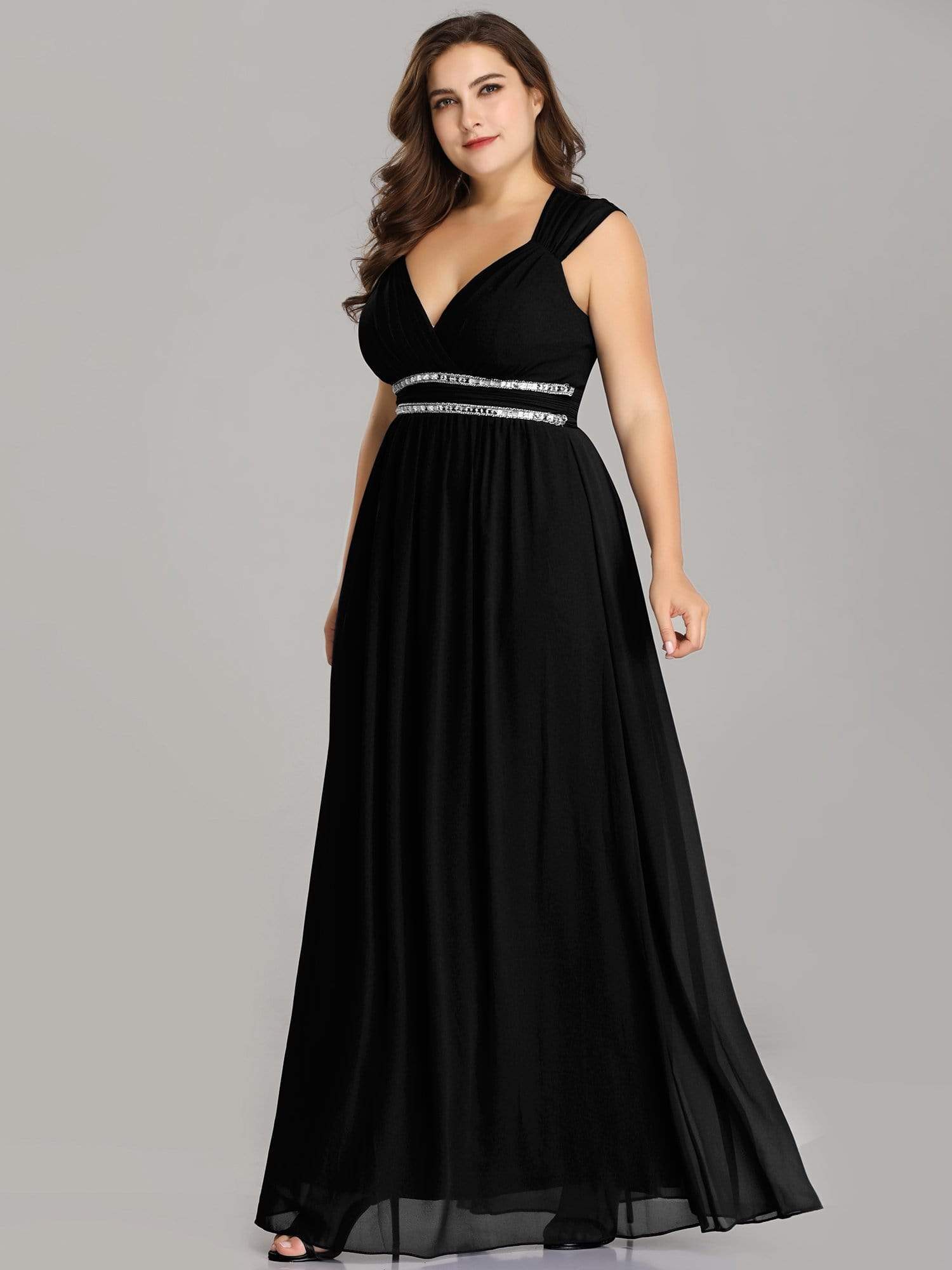 Color=Black | Plus Size Sleeveless Grecian Style Evening Dress-Black 4