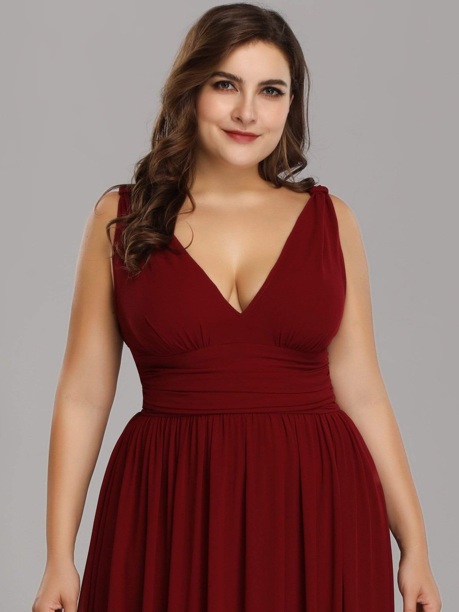 COLOR=Burgundy | Plus Size Sleeveless V-Neck Semi-Formal Chiffon Maxi Dress-Burgundy 4 COLOR=Burgundy | Plus Size Sleeveless V-Neck Semi-Formal Chiffon Maxi Dress-Burgundy 4