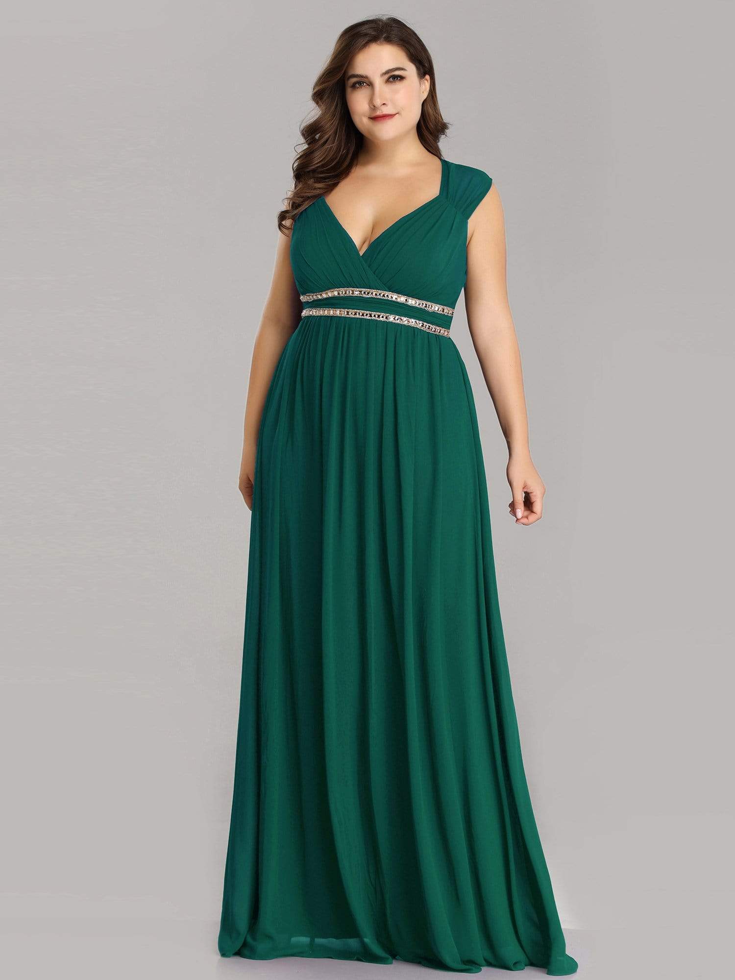 Color=Dark Green | Plus Size Sleeveless Grecian Style Evening Dress-Dark Green 3