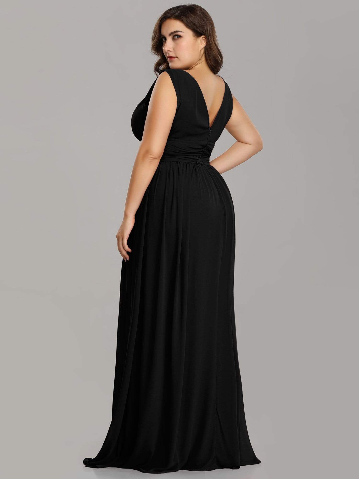 Color=Black | Plus Size Sleeveless V-Neck Semi-Formal Chiffon Maxi Dress-Black 3 Color=Black | Plus Size Sleeveless V-Neck Semi-Formal Chiffon Maxi Dress-Black 3