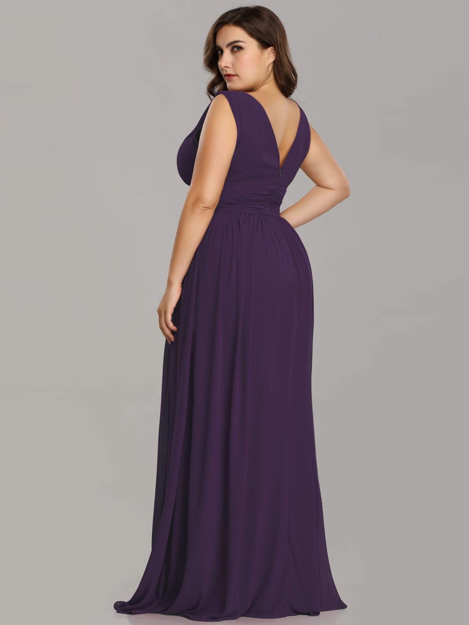 Color=Dark Purple | Plus Size Sleeveless V-Neck Semi-Formal Chiffon Maxi Dress-Dark Purple 4 Color=Dark Purple | Plus Size Sleeveless V-Neck Semi-Formal Chiffon Maxi Dress-Dark Purple 4