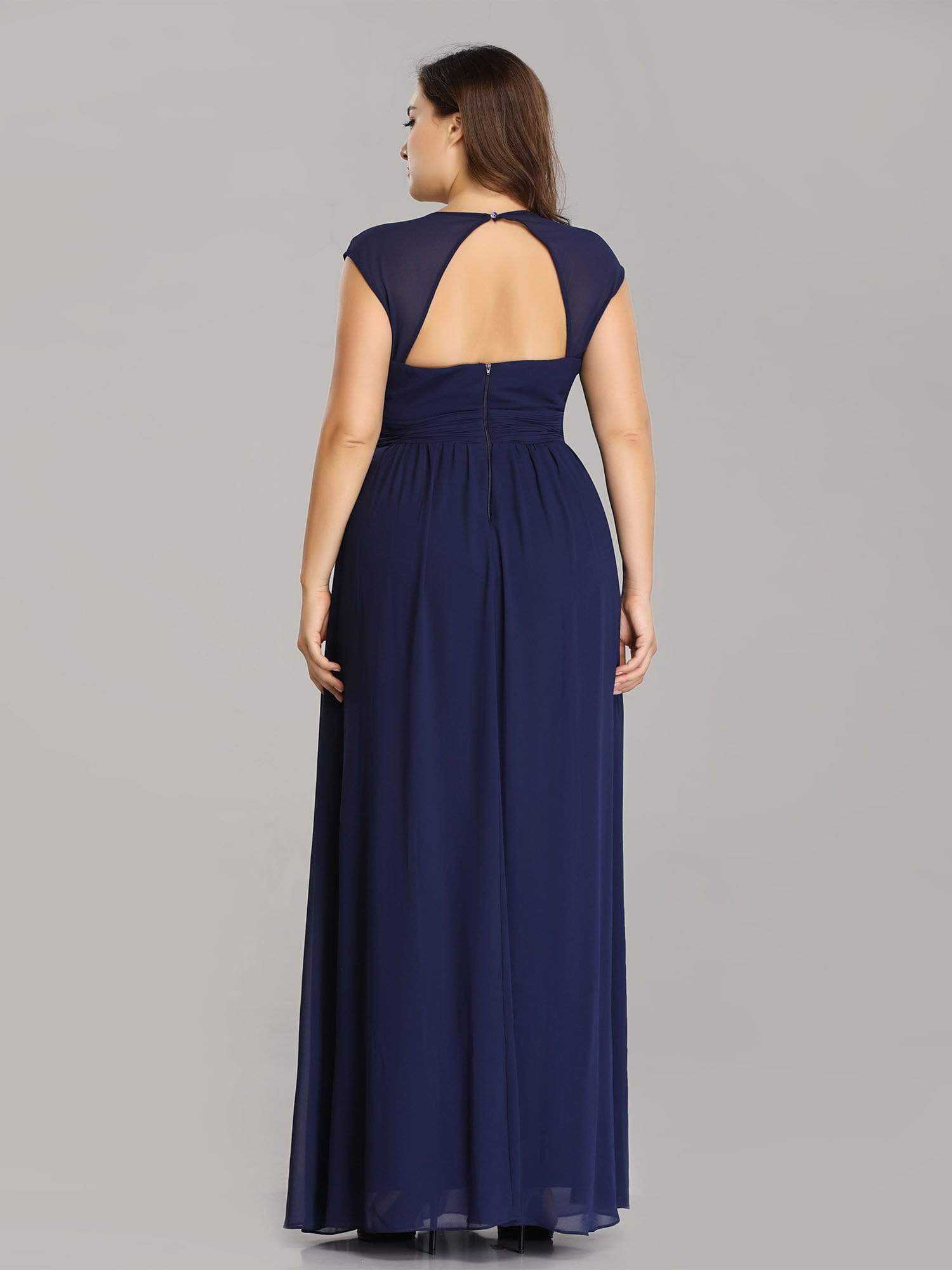 Color=Navy Blue | Plus Size Sleeveless Grecian Style Evening Dress-Navy Blue 2