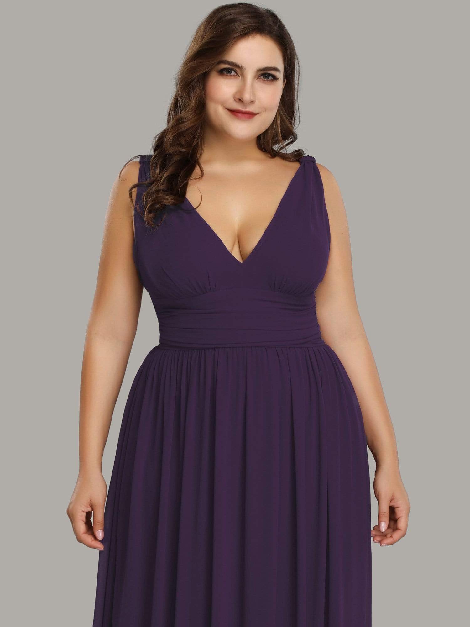 Color=Dark Purple | Plus Size Sleeveless V-Neck Semi-Formal Chiffon Maxi Dress-Dark Purple 5 Color=Dark Purple | Plus Size Sleeveless V-Neck Semi-Formal Chiffon Maxi Dress-Dark Purple 5