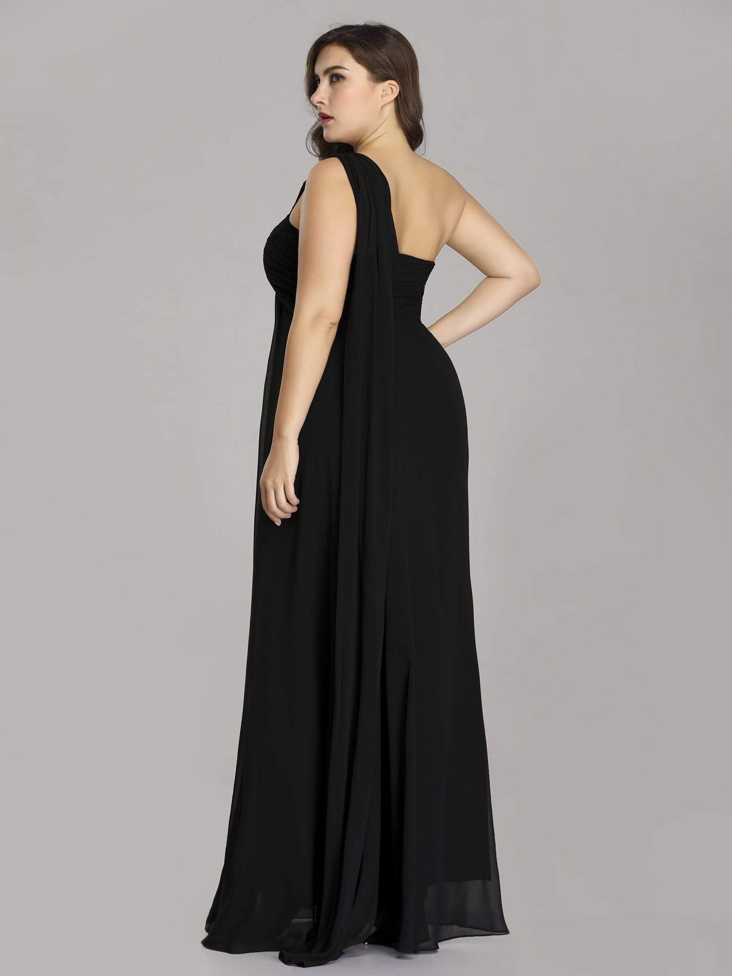 Color=Black | Plus Size One Shoulder Evening Dress-Black 4 Color=Black | Plus Size One Shoulder Evening Dress-Black 4