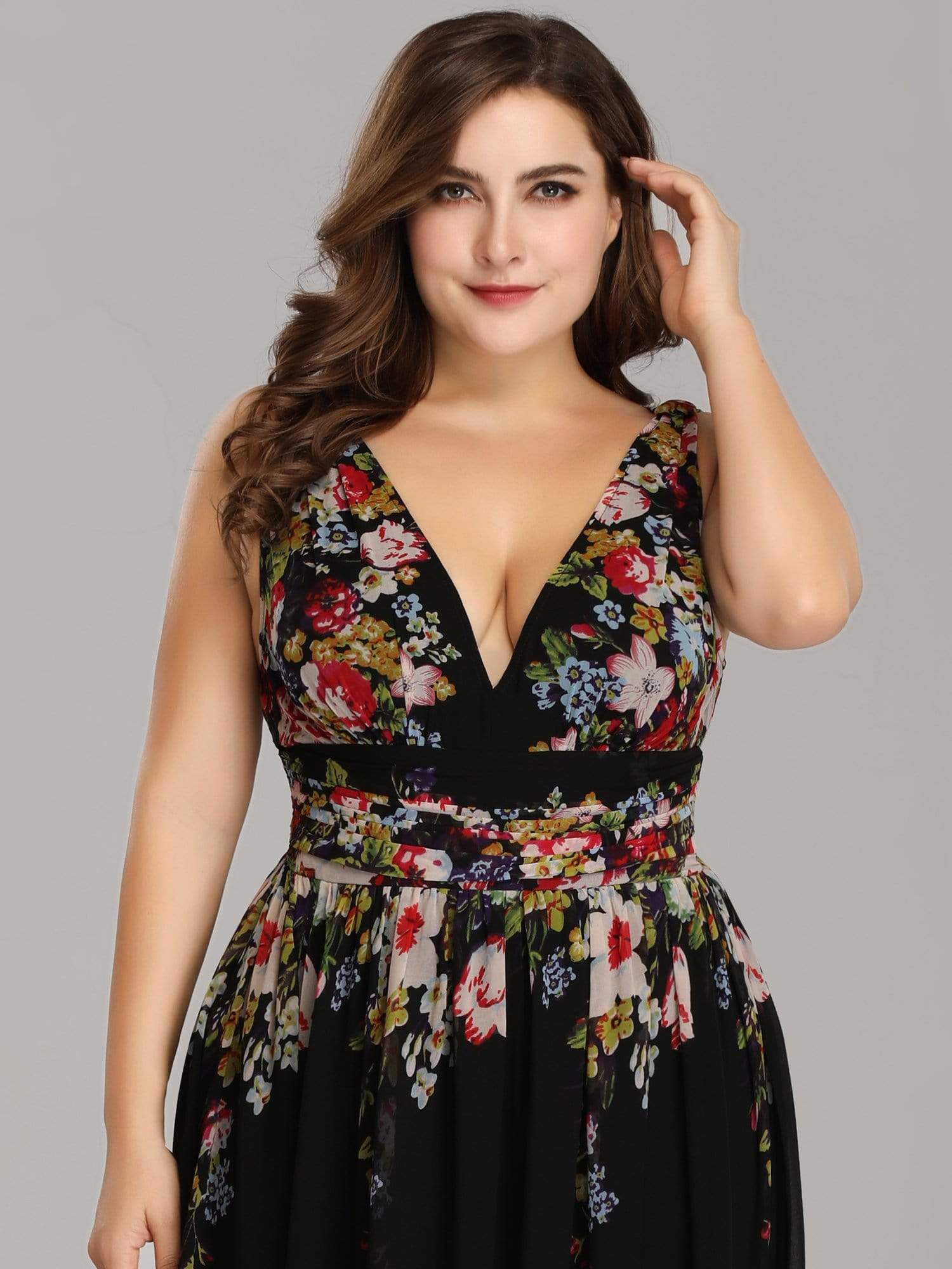 COLOR=Printed Black | Plus Size Sleeveless V-Neck Semi-Formal Chiffon Maxi Dress-Printed Black 5 COLOR=Printed Black | Plus Size Sleeveless V-Neck Semi-Formal Chiffon Maxi Dress-Printed Black 5