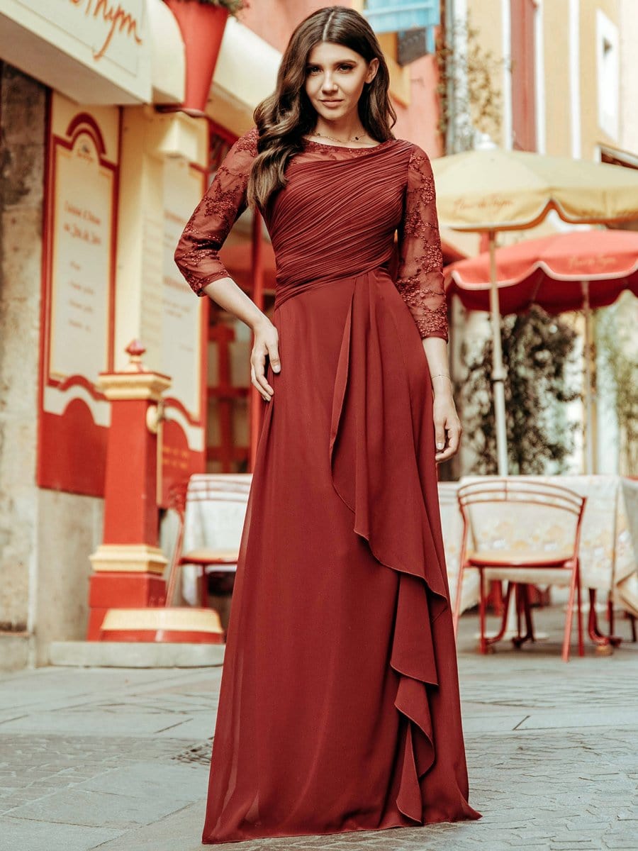 Color=Burgundy | Women'S 3/4 Sleeve Front Wrap Dress Floor-Length Bridesmaid Dress-Burgundy 2 Color=Burgundy | Women'S 3/4 Sleeve Front Wrap Dress Floor-Length Bridesmaid Dress-Burgundy 2
